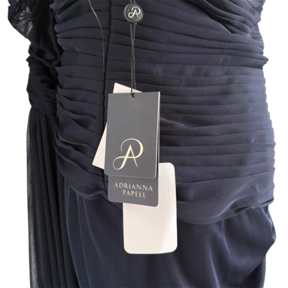 Adrianna Papell Ink Black Illusion Lace Yoke Ruched Drape Gown Dress 20W NWT - Picture 11 of 14